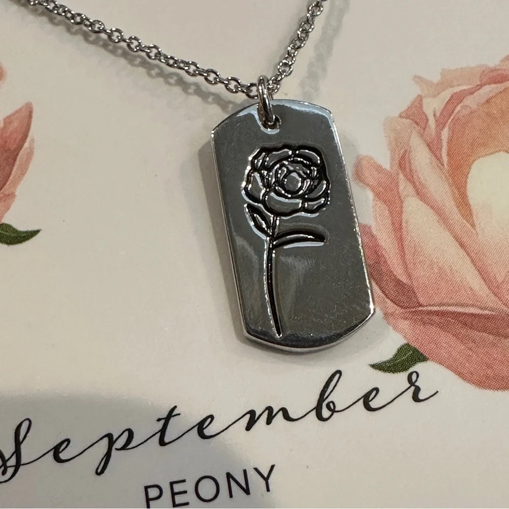 Sterling Forever 925 Sterling Silver Peony Floral Tag Pendant Necklace 16–18”